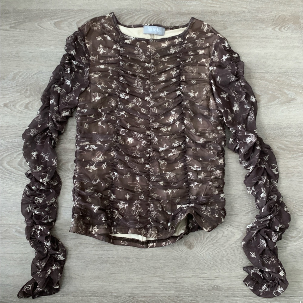 NWT Blue B. Brown Western Cinched Long Sleeve Top Size L